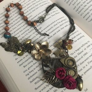 statement necklace. Owl,flower & butterfly